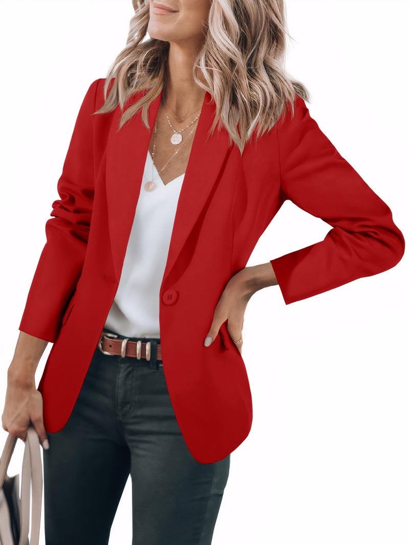 Cicy Bell Womens Casual Blazers Open Front Long Sleeve Work Office Suit Jackets Blazer Red - Image 1
